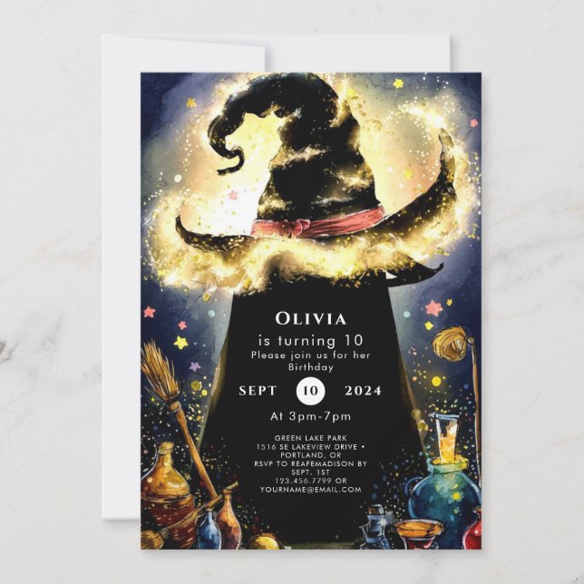 Enchanted Watercolor Wizard Birthday Invitation (Front)