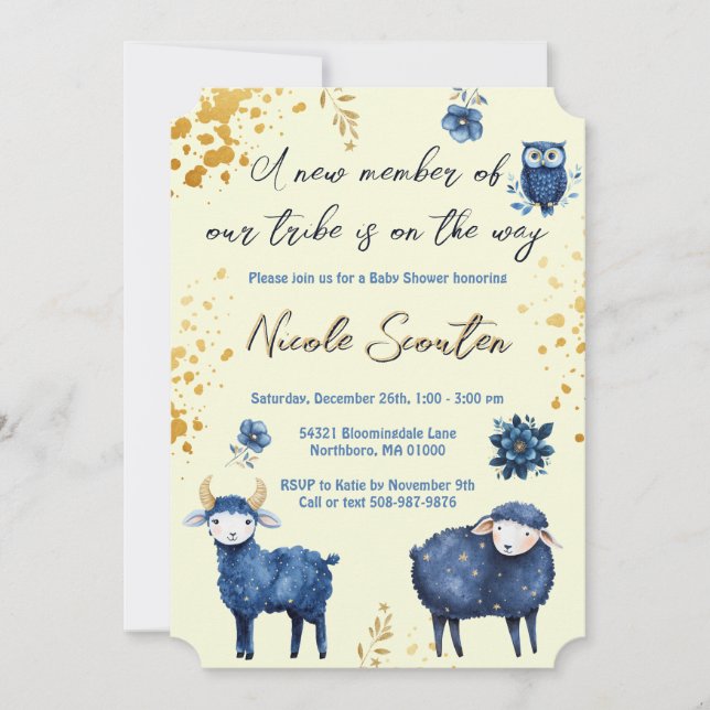 Enchanted Watercolor Woodland Gold Baby Shower Invitation (Front)