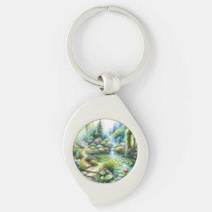 Enchanted Waterfall Garden Lily Pond Key Ring