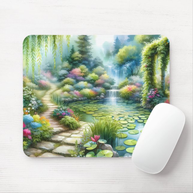 Enchanted Waterfall Garden Lily Pond Mouse Mat (With Mouse)