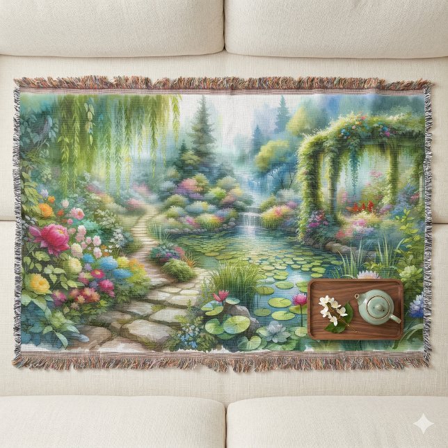 Enchanted Waterfall Garden Lily Pond Throw Blanket (Enchanted Waterfall Garden Lily Pond Throw Blanket On Floor)