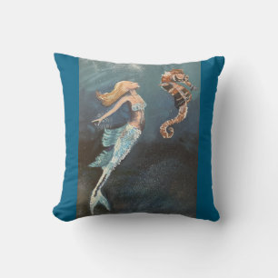 Enchanted Waters: A Mermaid and her Seahorse Cushion