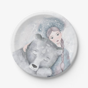 Enchanted whimsical Bear & Girl Christmas  Paper Plate