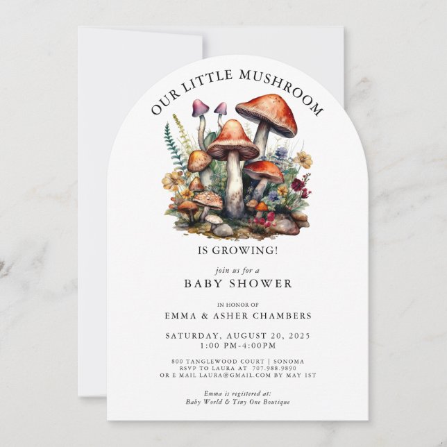 Enchanted Whimsical Mushrooms Woodland Baby Shower Invitation (Front)