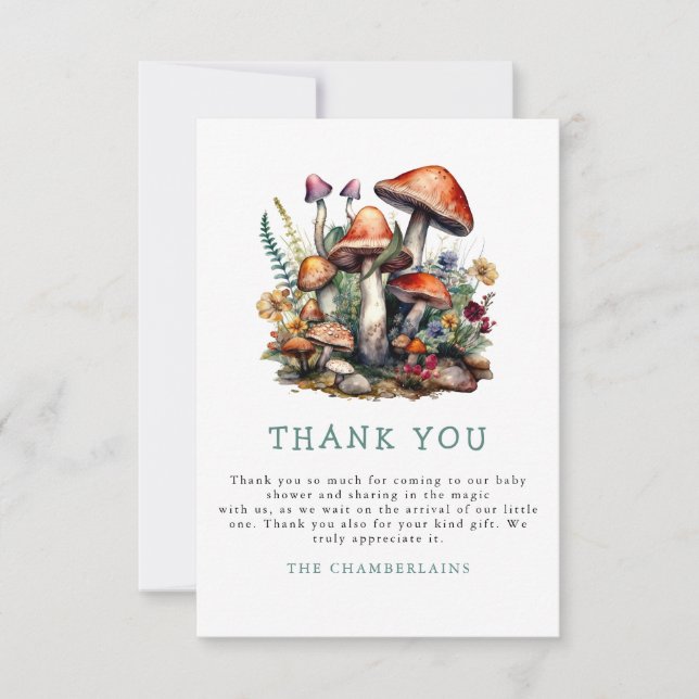 Enchanted Whimsical Mushrooms Woodland Baby Shower Thank You Card (Front)