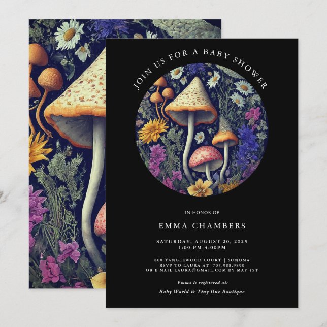 Enchanted Whimsical Woodland Mushrooms Baby Shower Invitation (Front/Back)