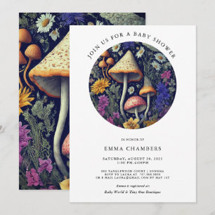 Enchanted Whimsical Woodland Mushrooms Baby Shower Invitation