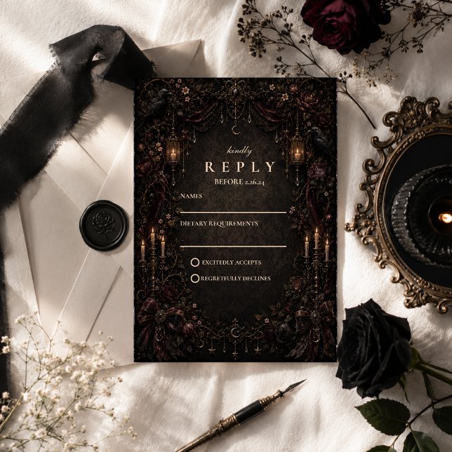 Enchanted Whimsy Goth Wedding RSVP Card (Creator Uploaded)