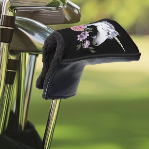 Enchanted White Unicorn Flowers Pink Black Golf Head Cover