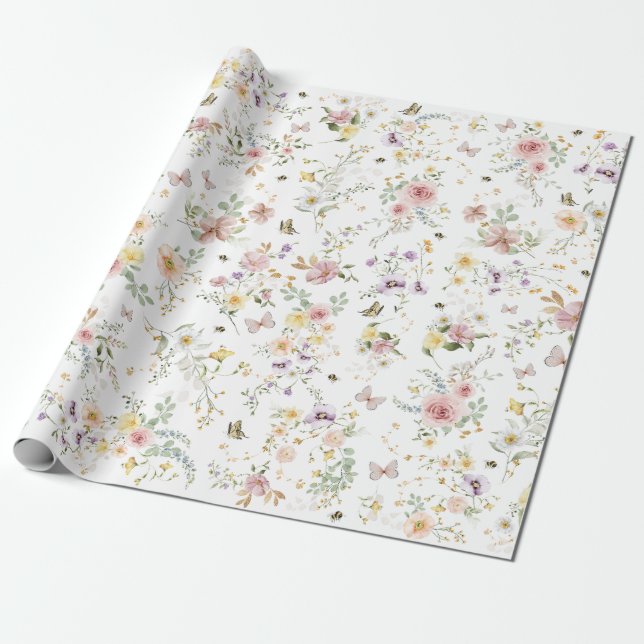 Enchanted Wildflower Fairytale Garden Wedding Wrapping Paper (Unrolled)
