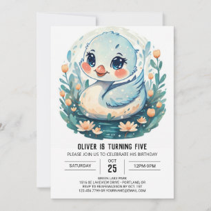 Enchanted Wildflowers Swan Bird Birthday Invitation