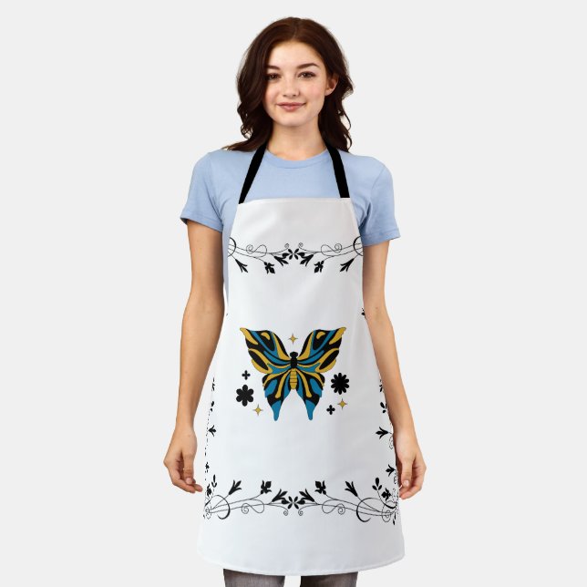 Enchanted Wings – Black and Blue Butterfly Apron (Worn)