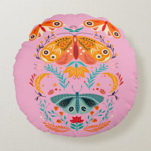 Enchanted Wings Magical Moth Butterfly Round Cushion