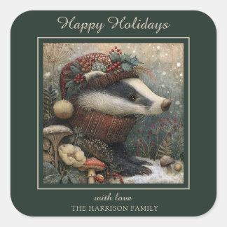 Enchanted Winter Badger Square Sticker