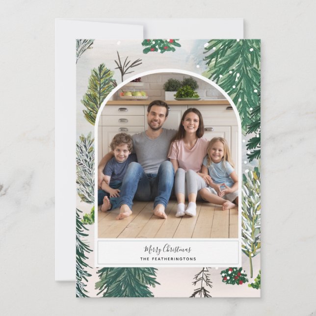 Enchanted Winter Forest Christmas Photo Card (Front)