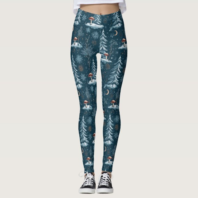 Enchanted Winter Forest Night Pattern (1) Leggings (Front)