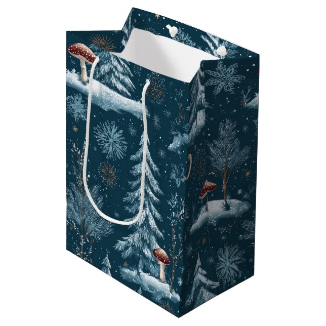Enchanted Winter Forest Night Pattern (1) Medium Gift Bag (Front Angled)