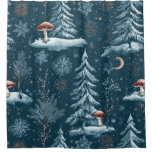 Enchanted Winter Forest Night Pattern (1) Shower Curtain