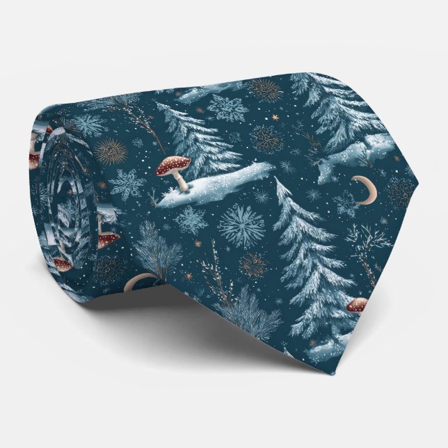 Enchanted Winter Forest Night Pattern (1) Tie (Rolled)