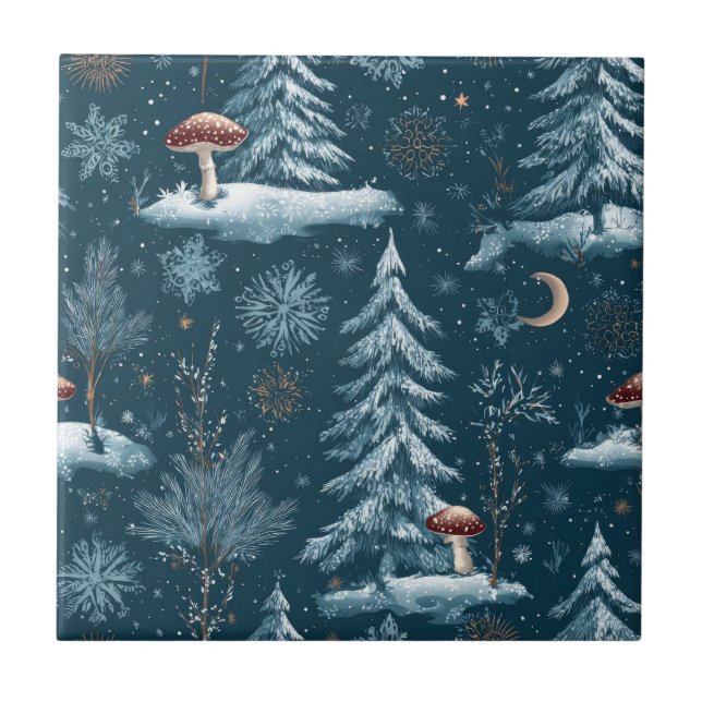 Enchanted Winter Forest Night Pattern (1) Tile (Front)