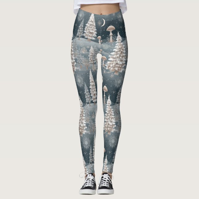 Enchanted Winter Forest Night Pattern (2) Leggings (Front)