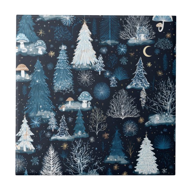 Enchanted Winter Forest Night Pattern (3) Tile (Front)