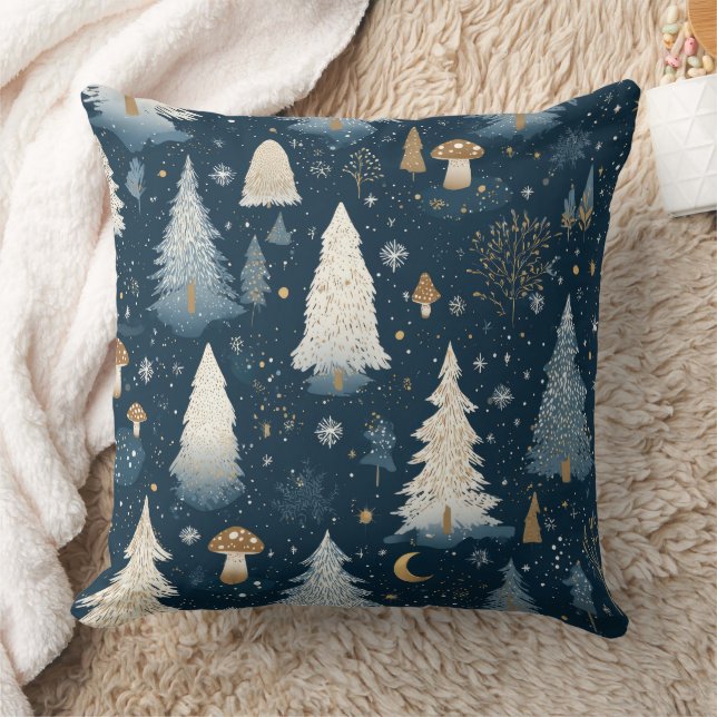 Enchanted Winter Forest Night Pattern (4) Cushion (Blanket)