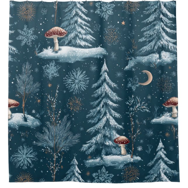 Enchanted Winter Forest Night Pattern Shower Curtain (Front)
