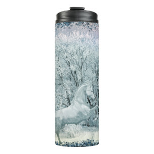 Enchanted Winter Forest White Horse Thermal Tumbler