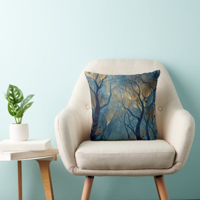 Enchanted Winter Forest with Glowing Golden Trees Cushion (Chair)