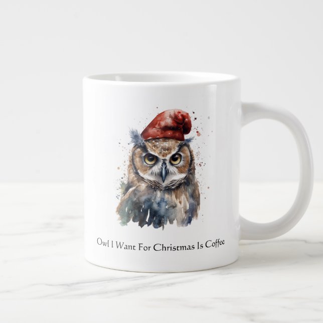Enchanted Winter Owl, custom Large Coffee Mug (Right)