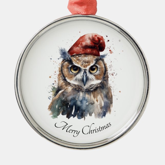 Enchanted Winter Owl, custom Metal Tree Decoration (Front)