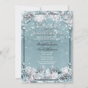 Enchanted Winter Roses Silver White Bridal Shower  Invitation