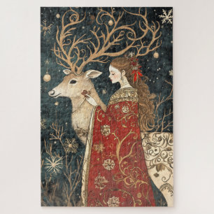 Enchanted Winter: The Maiden and the Stag Jigsaw Puzzle