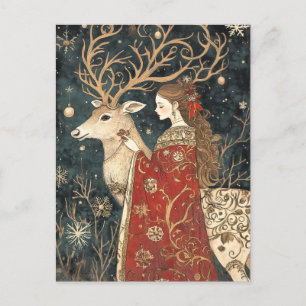 Enchanted Winter: The Maiden and the Stag Postcard