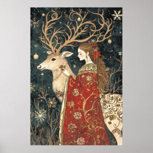 Enchanted Winter: The Maiden and the Stag Poster