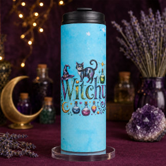 Enchanted Witchy Cat Apothecary Watercolor Thermal Tumbler