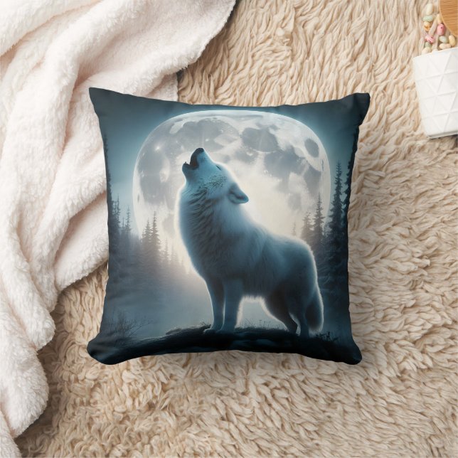 Enchanted Wolf Howls at Moonlight.  Cushion (Blanket)