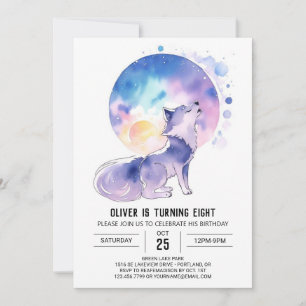 Enchanted Wolf's Watercolor Birthday Invitation