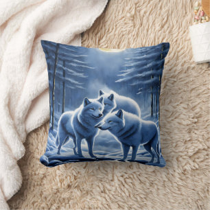 Enchanted Wolves Beneath the Full Moon Cushion