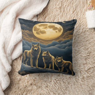 Enchanted Wolves Under the Full Moonlight Cushion
