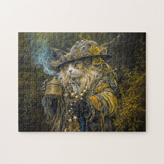 Enchanted woodland alchemist cat jigsaw puzzle (Horizontal)