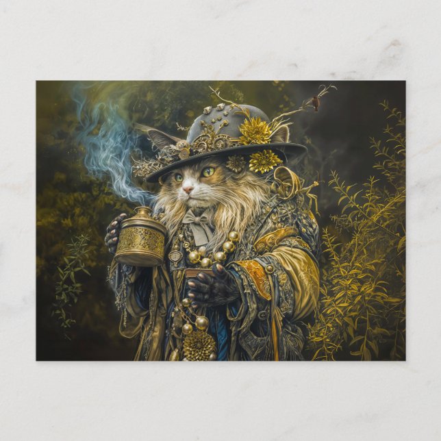 Enchanted woodland alchemist cat postcard (Front)