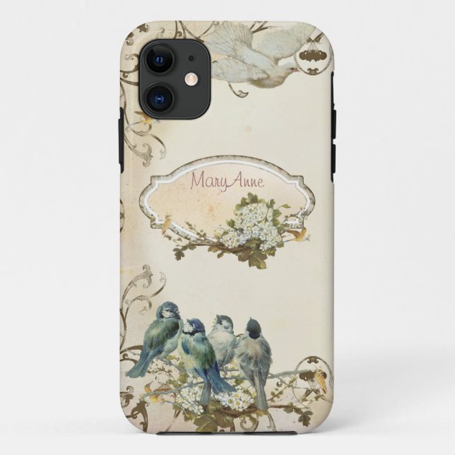 Enchanted Woodland Birds Dove Swirl Personalised Case-Mate iPhone Case (Back)