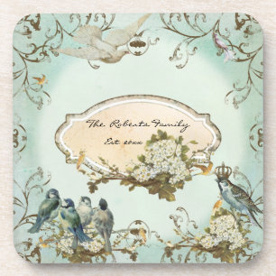 Enchanted Woodland Birds Dove Swirl Personalised Coaster