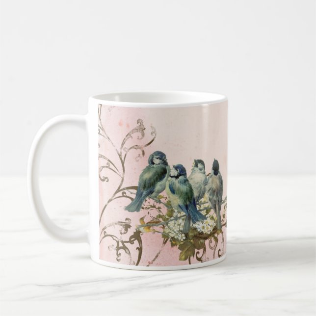 Enchanted Woodland Birds Dove Swirl Personalised Coffee Mug (Left)