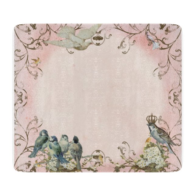 Enchanted Woodland Birds Dove Swirl Personalised Cutting Board (Front)