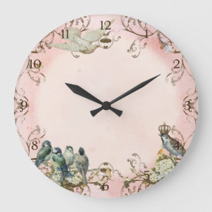 Enchanted Woodland Birds Dove Swirl Personalised Large Clock