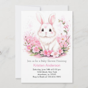 Enchanted Woodland Bunny Pink Girl Baby Shower Invitation