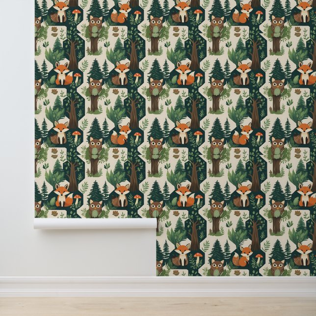Enchanted Woodland Critters Peel and Stick  Wallpaper (Application)
